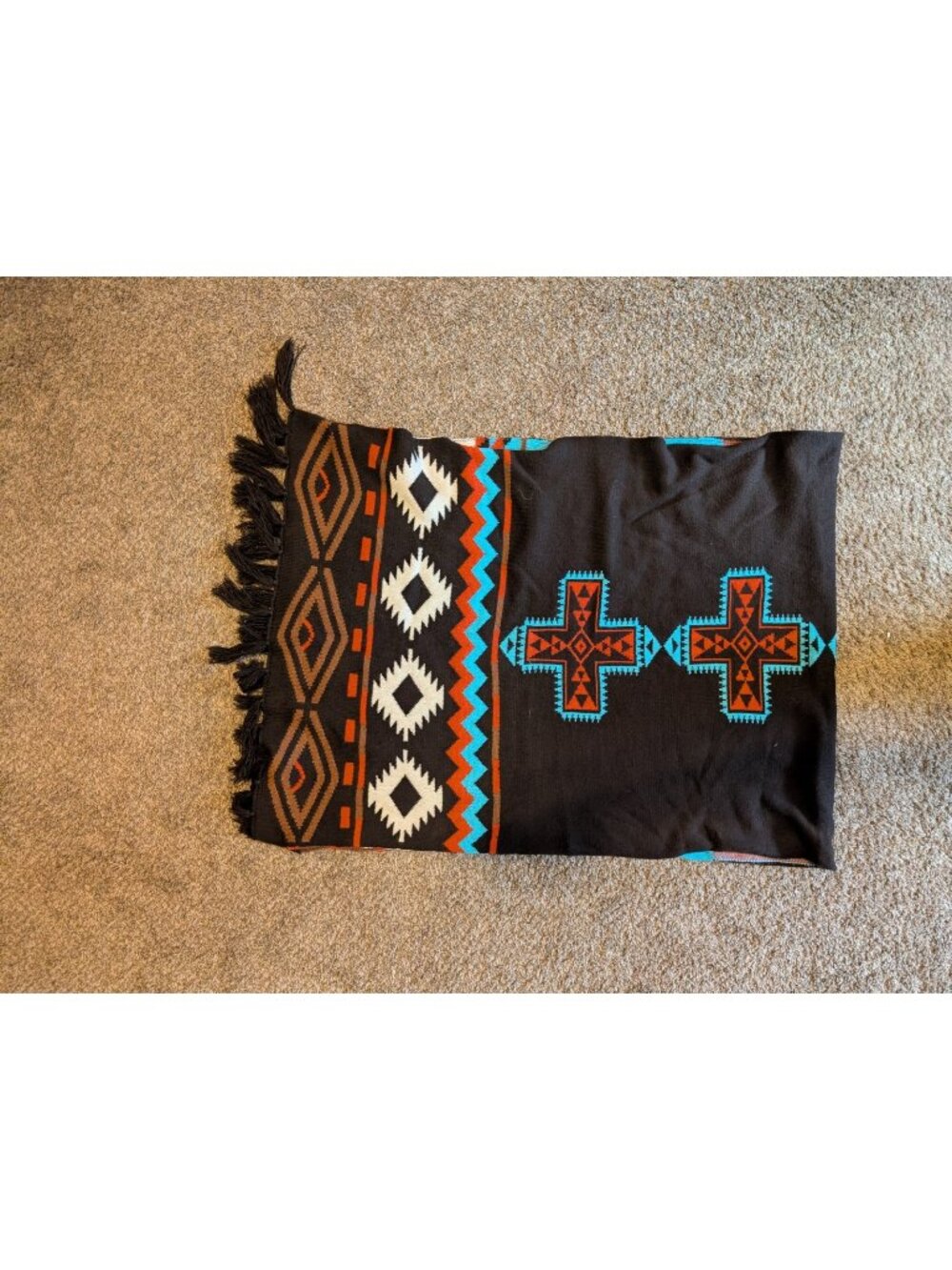 Cowgirl Justice Western Southwestern Aztec Geometric Fringe Shawl Wrap Black